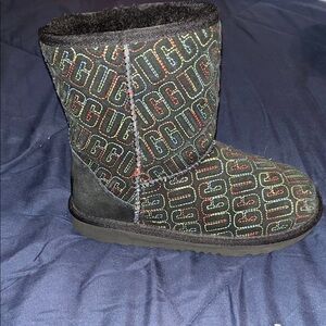 UGG Black Boots with Colorful Logo Pattern